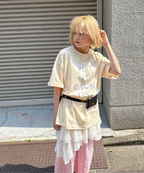 PILIT（ピリット）の「ロゴ チュニック tee（Tシャツ/カットソー・レディース・アイボリー/チャコールグレー/ダークブルー/ピンク・MEDIUM）」の8枚目の写真