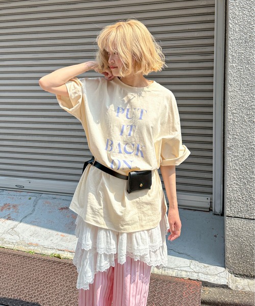 PILIT（ピリット）の「ロゴ チュニック tee（Tシャツ/カットソー・レディース・アイボリー/チャコールグレー/ダークブルー/ピンク・MEDIUM）」の9枚目の写真