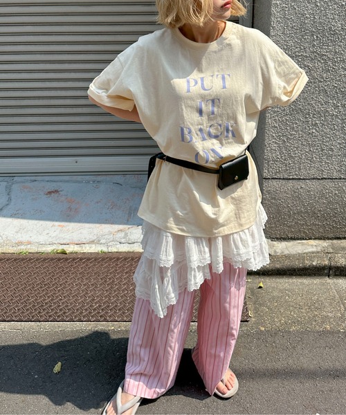 PILIT（ピリット）の「ロゴ チュニック tee（Tシャツ/カットソー・レディース・アイボリー/チャコールグレー/ダークブルー/ピンク・MEDIUM）」の11枚目の写真