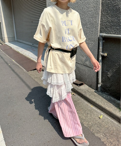 PILIT（ピリット）の「ロゴ チュニック tee（Tシャツ/カットソー・レディース・アイボリー/チャコールグレー/ダークブルー/ピンク・MEDIUM）」の12枚目の写真