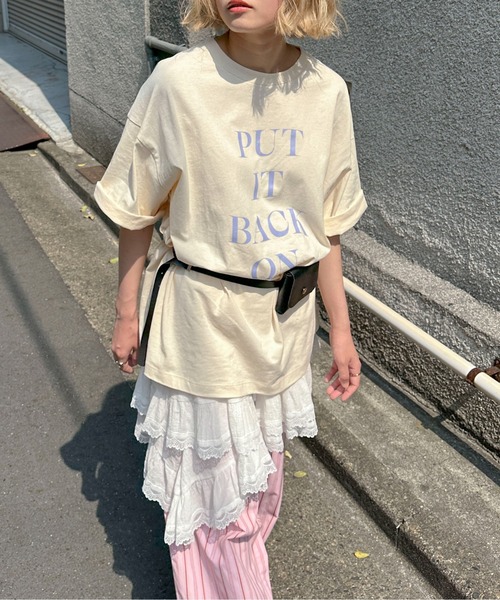 PILIT（ピリット）の「ロゴ チュニック tee（Tシャツ/カットソー・レディース・アイボリー/チャコールグレー/ダークブルー/ピンク・MEDIUM）」の13枚目の写真