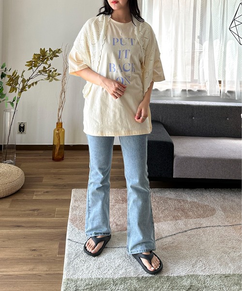 PILIT（ピリット）の「ロゴ チュニック tee（Tシャツ/カットソー・レディース・アイボリー/チャコールグレー/ダークブルー/ピンク・MEDIUM）」の15枚目の写真
