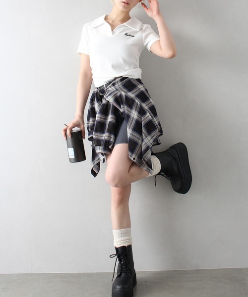 SpRay(スプレイ)の「【春夏新作】刺繍ロゴスキッパ-トップス(ポロシャツ・レディース・アイボリー/ブラック/サックスブルー/オートミール/ホワイト/ピンク・FREE)」の9枚目の写真
