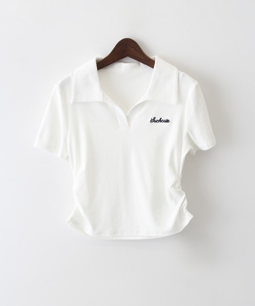 SpRay(スプレイ)の「【春夏新作】刺繍ロゴスキッパ-トップス(ポロシャツ・レディース・アイボリー/ブラック/サックスブルー/オートミール/ホワイト/ピンク・FREE)」の16枚目の写真