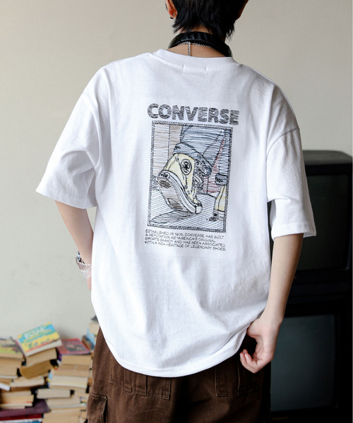 【STONE 】コットンフリース コンパス刺繍ロゴ Tシャツ CONVERSE tシャツ CONVERSE/コンバース オーバーサイズ
