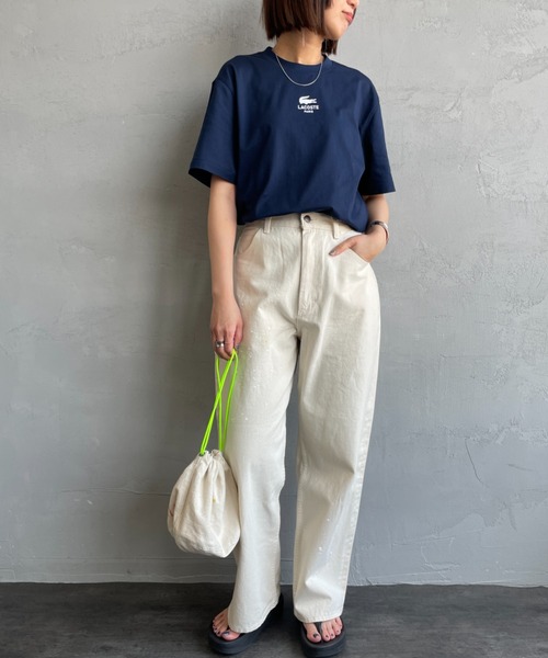 LACOSTE（ラコステ）の「[LACOSTE/ラコステ] スモール パリロゴ クルーネックTシャツ（Tシャツ/カットソー・レディース・ホワイト/ネイビー・S/M/XS/L）」の12枚目の写真