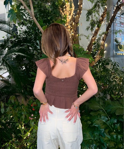 ROXY(ロキシー)の「BRISA NOVA /ロキシーダブルガーゼショート丈(短丈)トップス(シャツ/ブラウス・レディース・イエロー/ブラウン・X-SMALL/SMALL/MEDIUM)」の6枚目の写真