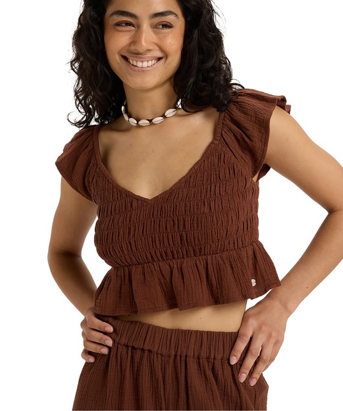 ROXY(ロキシー)の「BRISA NOVA /ロキシーダブルガーゼショート丈(短丈)トップス(シャツ/ブラウス・レディース・イエロー/ブラウン・X-SMALL/SMALL/MEDIUM)」の7枚目の写真