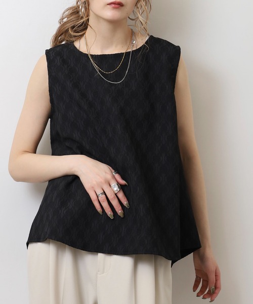 tシャツ BRODIAEA 「セットアップ対応」ジャガードストレッチ ノースリ―ブＡラインカットソー レディース セール】BRODIAEA 【セットアップ対応】ジャガードストレッチ