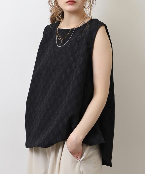 BRODIAEA(ブローディア)の「BRODIAEA 【セットアップ対応】ジャガードストレッチ ノースリ―ブAラインカットソー(Tシャツ/カットソー・レディース・ブラック/ベージュ・40)」の3枚目の写真
