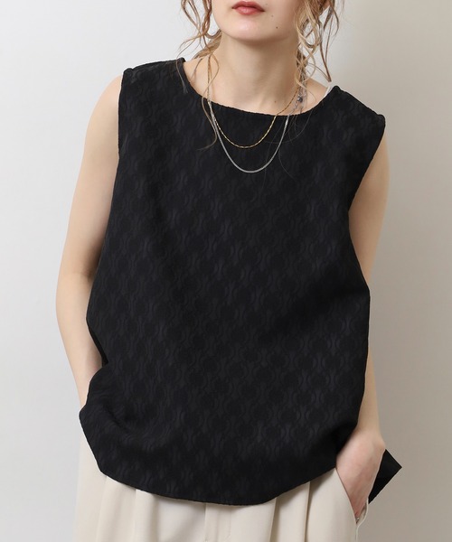 BRODIAEA(ブローディア)の「BRODIAEA 【セットアップ対応】ジャガードストレッチ ノースリ―ブAラインカットソー(Tシャツ/カットソー・レディース・ブラック/ベージュ・40)」の4枚目の写真