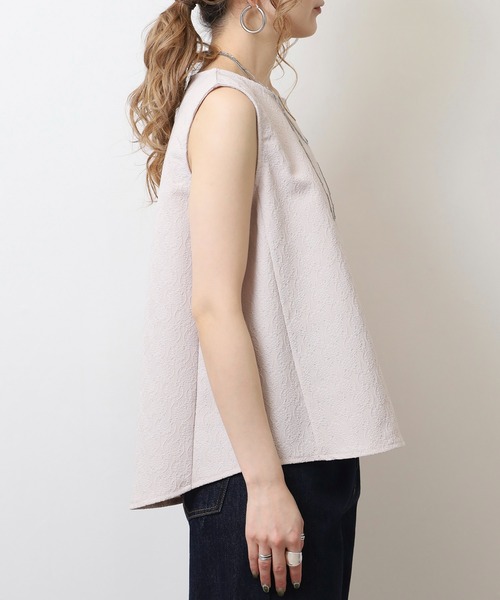 BRODIAEA(ブローディア)の「BRODIAEA 【セットアップ対応】ジャガードストレッチ ノースリ―ブAラインカットソー(Tシャツ/カットソー・レディース・ブラック/ベージュ・40)」の14枚目の写真