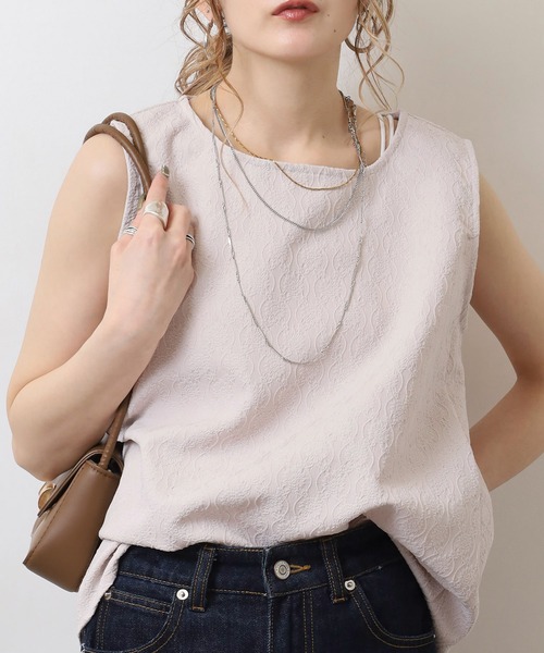 BRODIAEA(ブローディア)の「BRODIAEA 【セットアップ対応】ジャガードストレッチ ノースリ―ブAラインカットソー(Tシャツ/カットソー・レディース・ブラック/ベージュ・40)」の8枚目の写真