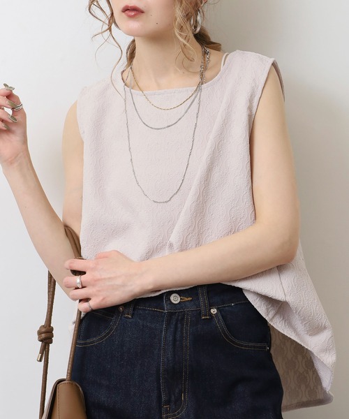 tシャツ BRODIAEA 「セットアップ対応」ジャガードストレッチ ノースリ―ブＡラインカットソー レディース セール】BRODIAEA 【セットアップ対応】ジャガードストレッチ