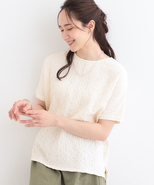 Cutie Blonde(キューティーブロンド)の「【S-LL】ぽこぽこ素材がこなれ見え ドルマントップス(Tシャツ/カットソー・レディース・オフホワイト/ダークグレー/ピンク・01/02/03/04)」の2枚目の写真