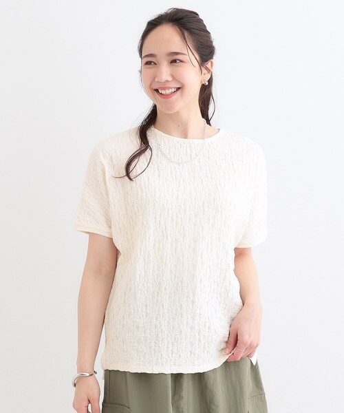 Cutie Blonde(キューティーブロンド)の「【S-LL】ぽこぽこ素材がこなれ見え ドルマントップス(Tシャツ/カットソー・レディース・オフホワイト/ダークグレー/ピンク・01/02/03/04)」の4枚目の写真