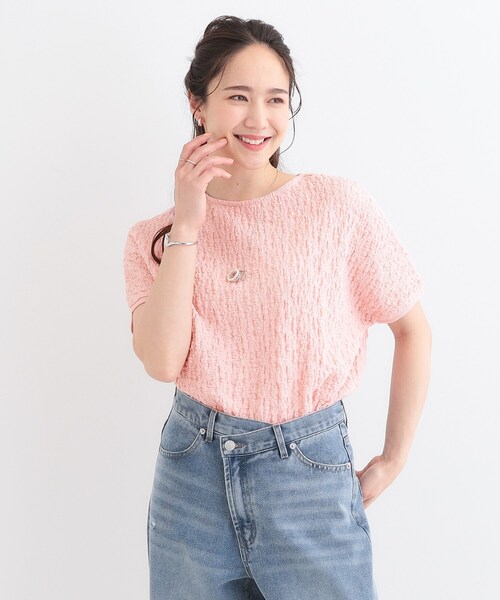 Cutie Blonde(キューティーブロンド)の「【S-LL】ぽこぽこ素材がこなれ見え ドルマントップス(Tシャツ/カットソー・レディース・オフホワイト/ダークグレー/ピンク・01/02/03/04)」の12枚目の写真