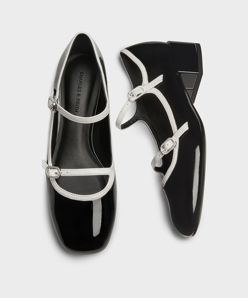 CHARLES & KEITH(チャールズ & キース)の「パテント コンテストトリムダブルストラップメリージェーンパンプス(パンプス・レディース・ホワイト/ブラック系その他6・22cm/22.5cm/23cm/23.5cm/24.5cm/25cm/25.5cm/26.5cm)」の5枚目の写真