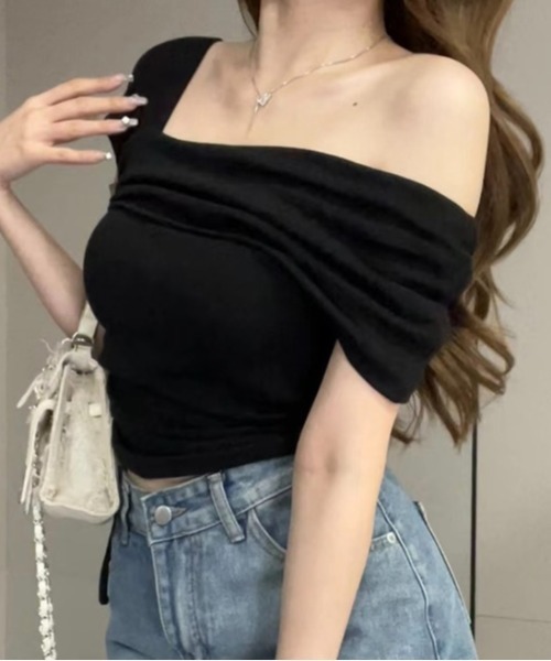 LADY LIKE(レディライク)の「サイドギャザーオフショルトップス(Tシャツ/カットソー・レディース・ホワイト/ブラック/ブラウン・M)」の18枚目の写真