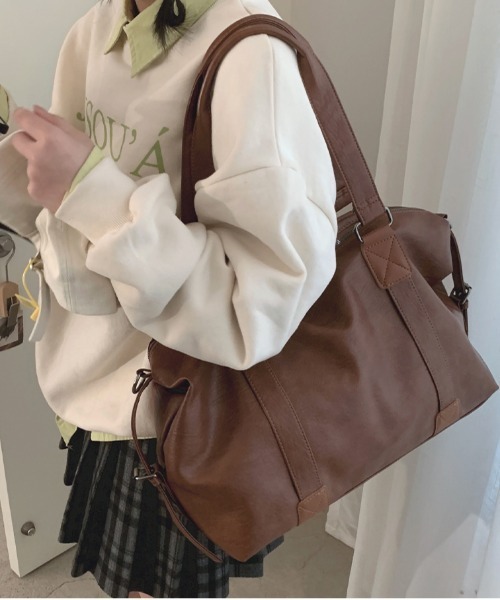 gossip！ロサンゼルス（ゴシップロサンゼルス）の「大容量ボストンバッグ/旅行バッグ 《通勤・通学に！》 Y2K（ボストンバッグ・レディース・ブラウン/オフホワイト/ブラック・FREE）」の3枚目の写真