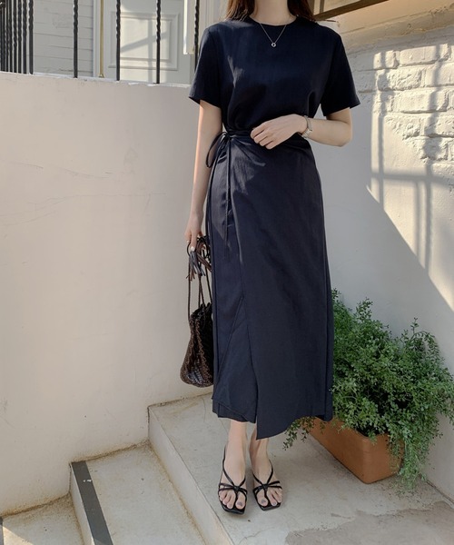 LAFFMO(ラフモ)の「クルーネック半袖ワンピース(ワンピース・レディース・ベージュ/ネイビー・F)」の15枚目の写真