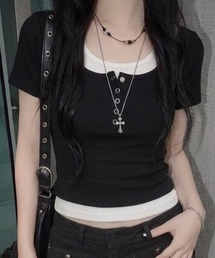 Teem Store | 【新色追加!】韓国風コンパクト ヘンリーネック リブ半袖Tシャツ ピチT 無地ショートT 着痩せ 体型盛れ(Tシャツ/カットソー)