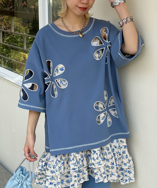 HELLO.SANFRANCISCO(ハローサンフランシスコ)の「【HELLO.SANFRANCISCO/ハローサンフランシスコ】フラワーカットアウトビッグTEE(Tシャツ/カットソー・レディース・ライトグレー/ブルー/オレンジ/チャコールグレー/レッド・ONE SIZE)」の22枚目の写真