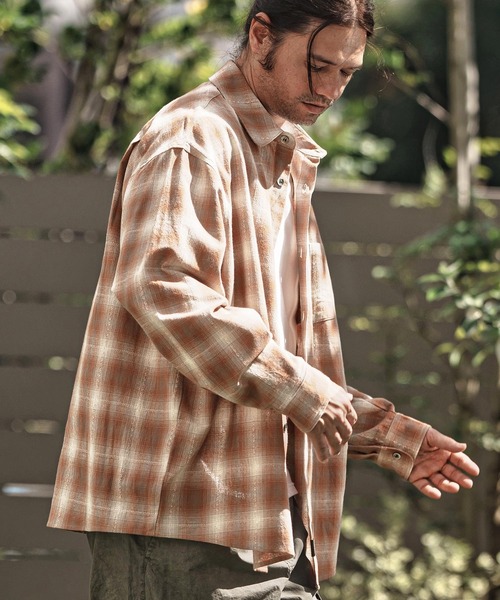 CAMBIO(カンビオ)の「ms6101-Jacquard Ombre Check Shirts シャツ(シャツ/ブラウス・メンズ・オレンジ/マスタード/ブラック・L/M)」の14枚目の写真