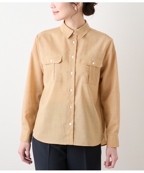 NEWYORKER(ニューヨーカー)の「ポリエステルラミーローン サファリシャツ(シャツ/ブラウス・レディース・ネイビー/キャメル・11号/9号)」の3枚目の写真