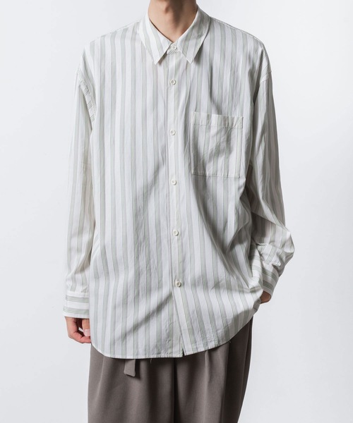ATTACHMENT(アタッチメント)の「CU/CO ストライプツイル L/S シャツ / CU/CO STRIPE TWILL L/S SHIRT(シャツ/ブラウス・メンズ・グレー系/グリーン系・3/2/1)」の2枚目の写真