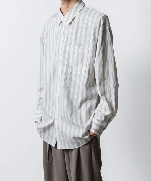 ATTACHMENT(アタッチメント)の「CU/CO ストライプツイル L/S シャツ / CU/CO STRIPE TWILL L/S SHIRT(シャツ/ブラウス・メンズ・グレー系/グリーン系・3/2/1)」の3枚目の写真