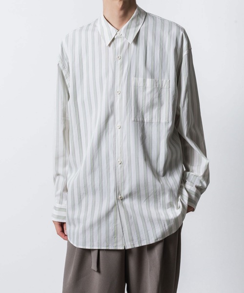 ATTACHMENT(アタッチメント)の「CU/CO ストライプツイル L/S シャツ / CU/CO STRIPE TWILL L/S SHIRT(シャツ/ブラウス・メンズ・グレー系/グリーン系・3/2/1)」の4枚目の写真