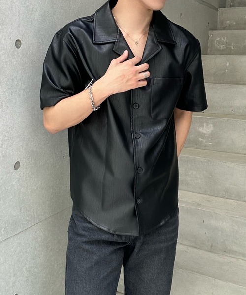 Otte（オッテ）の「コリアンレザーシャツ（シャツ/ブラウス・メンズ・ブラック・LARGE/MEDIUM/X-LARGE/XX-LARGE）」の7枚目の写真