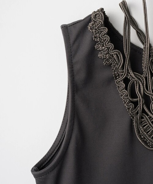 トップス MURRAL Leaf vein top (black) MURRAL/ミューラル】Vine embroidered jersey tank tops