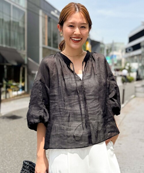 NOLLEY’S(ノーリーズ)の「◇【WEB限定カラーあり】シアーラミー袖バルーンブラウス(シャツ/ブラウス・レディース・ホワイト/ブラウン/ピンク/ブラック・38)」の12枚目の写真