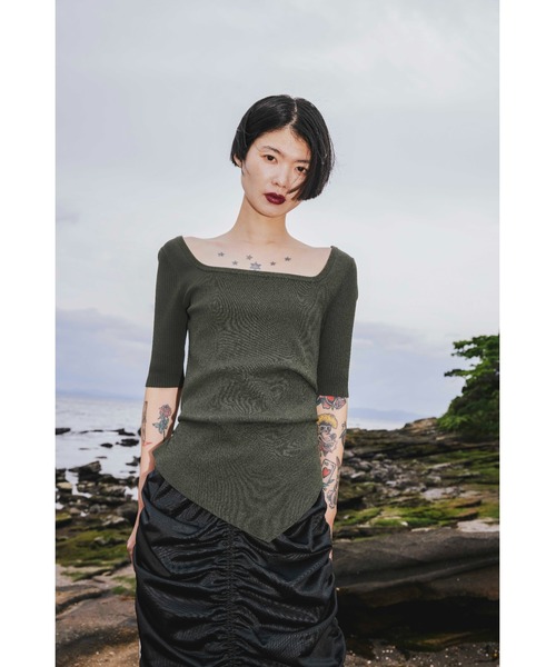 ASYMME TUCK HALF SLEEVE TOP（ニット/セーター）｜OMMO（オーエム