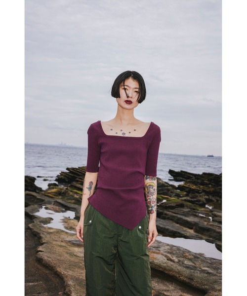 ASYMME TUCK HALF SLEEVE TOP（ニット/セーター）｜OMMO（オーエム