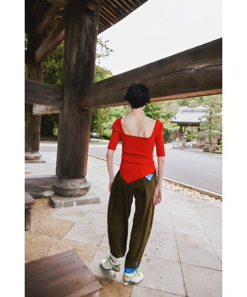 ASYMME TUCK HALF SLEEVE TOP（ニット/セーター）｜OMMO（オーエム