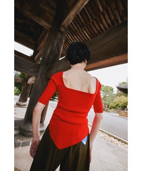 ASYMME TUCK HALF SLEEVE TOP（ニット/セーター）｜OMMO（オーエム