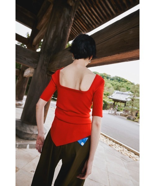 ASYMME TUCK HALF SLEEVE TOP（ニット/セーター）｜OMMO（オーエム
