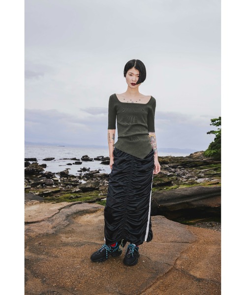 ASYMME TUCK HALF SLEEVE TOP（ニット/セーター）｜OMMO（オーエム