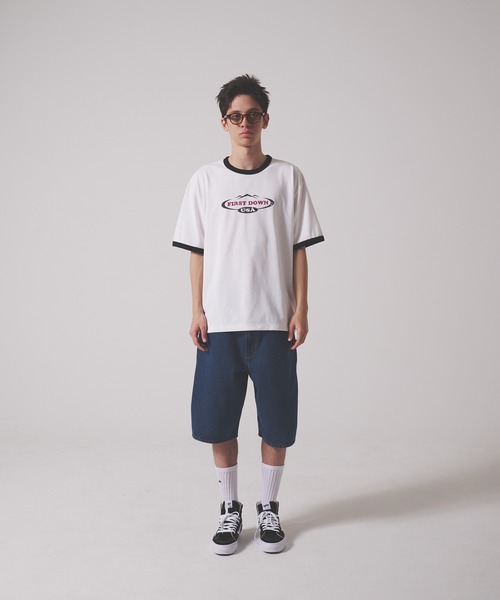 FIRST DOWN（ファーストダウン）の「リネンタッチ ショートスリーブ リンガーTシャツ（Tシャツ/カットソー・メンズ・ホワイト/ブラック・M/L/XL）」の4枚目の写真