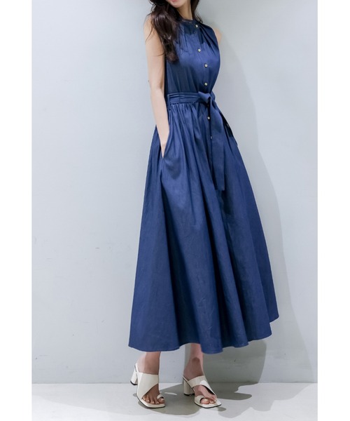 美品✨ コットンリネンダンガリーワンピース ウエストマーク サイズ3