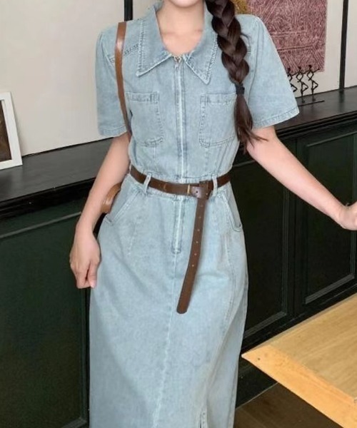 *Weekend maxmara* EURO ウエストベルト付きデニムワンピース Weekend maxmara* EURO ウエストベルト付きデニムワンピース