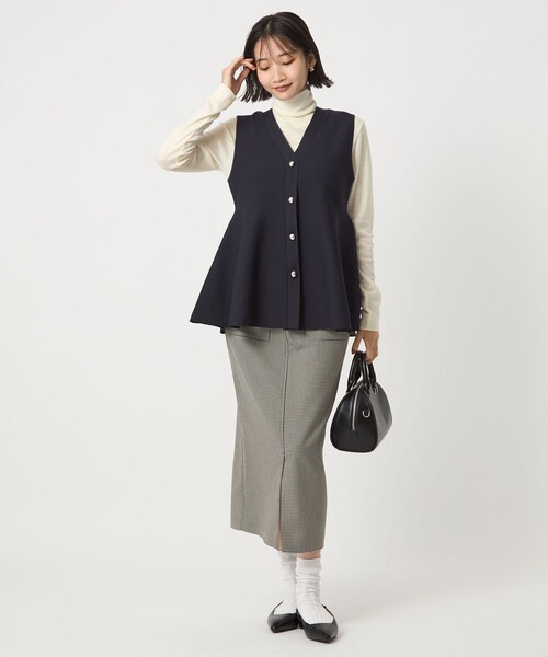 グリーンレーベル　ペプラム ジレ ネイビー 楽天市場】【SALE／10%OFF】ドッキング ペプラム ニット ジレ