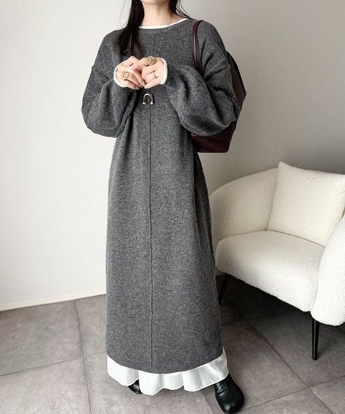 セール】ゆるシルエットで叶える“こなれ感” 配色ニットワンピ