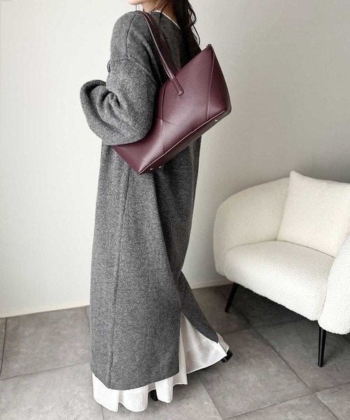 classicalelf（クラシカルエルフ）の「ゆるシルエットで叶える“こなれ感” 配色ニットワンピ 長袖 ロング（ワンピース・レディース・チャコール/ブラック/グレイッシュベージュ・LARGE/MEDIUM/SMALL/X-LARGE）」の16枚目の写真