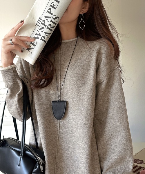 classicalelf（クラシカルエルフ）の「ゆるシルエットで叶える“こなれ感” 配色ニットワンピ 長袖 ロング（ワンピース・レディース・チャコール/ブラック/グレイッシュベージュ・LARGE/MEDIUM/SMALL/X-LARGE）」の22枚目の写真