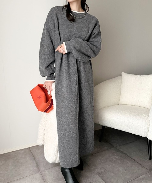 セール】ゆるシルエットで叶える“こなれ感” 配色ニットワンピ 長袖