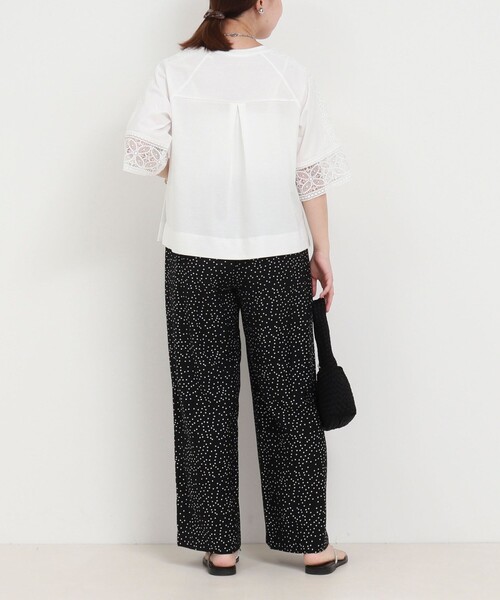 NOLLEY'S LIGHT（ノーリーズライト）の「コットン天竺袖レースT（Tシャツ/カットソー・レディース・ブラック/オフホワイト/ブラウン・38）」の5枚目の写真